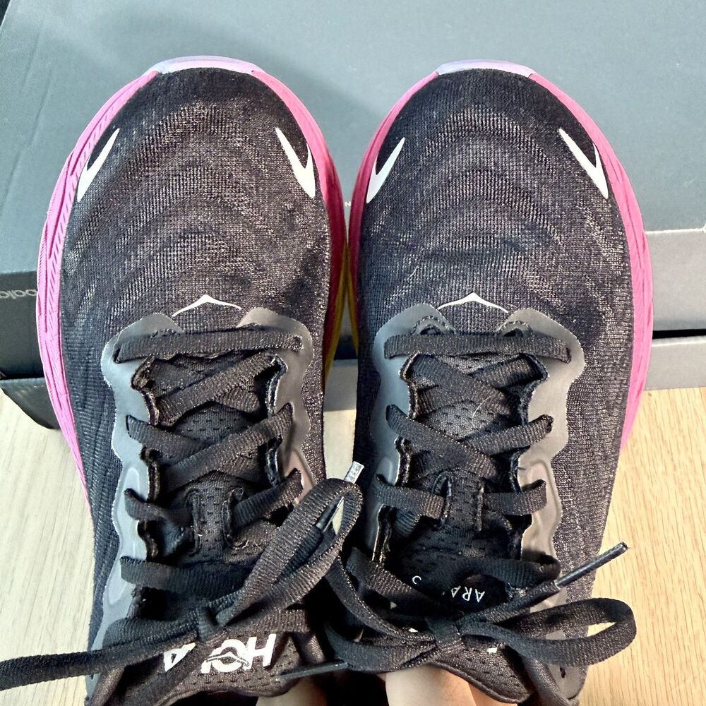 Hoka One One Black Pink Yellow Women's Athletic Running Shoes - Picture 9 of 12